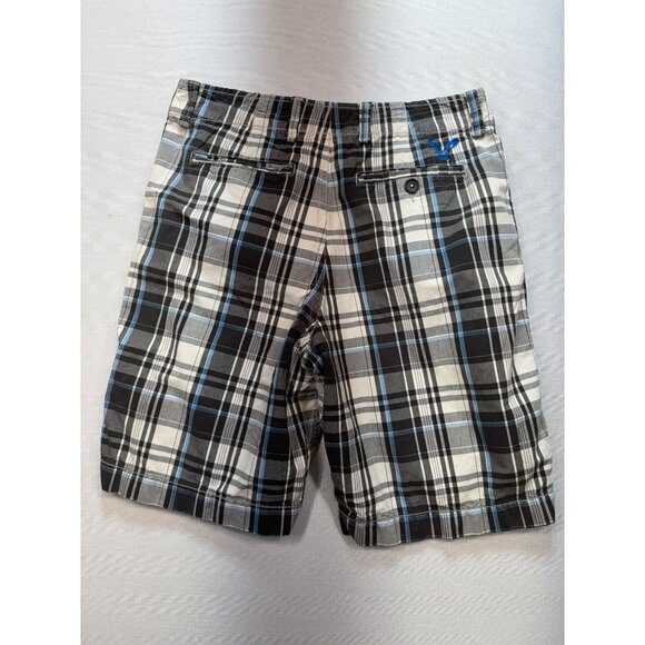 American Eagle Outfitters Mens Plaid Shorts Size 32 Black Gray Flat Front Casual - Picture 10 of 13